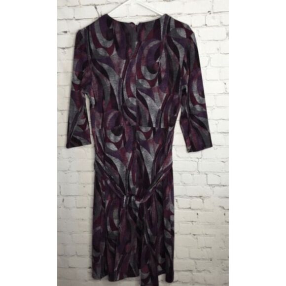 VTG NorthStyle Womens Purple Geo.Print Stretch Zip Tie Waist Midi Sheath Dress S - Picture 10 of 12